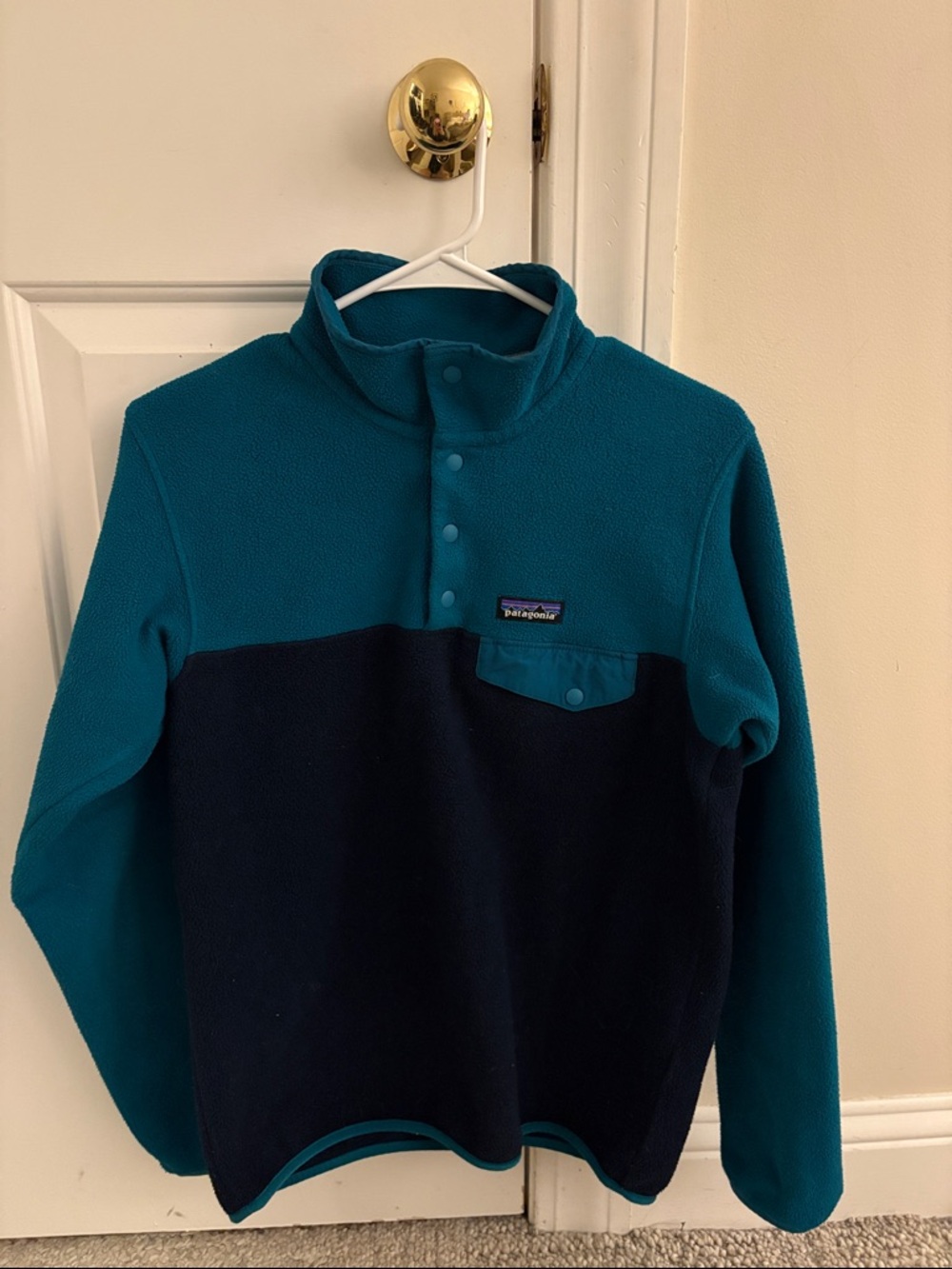 Patagonia Two-Tone Teal and Navy Snap Pullover